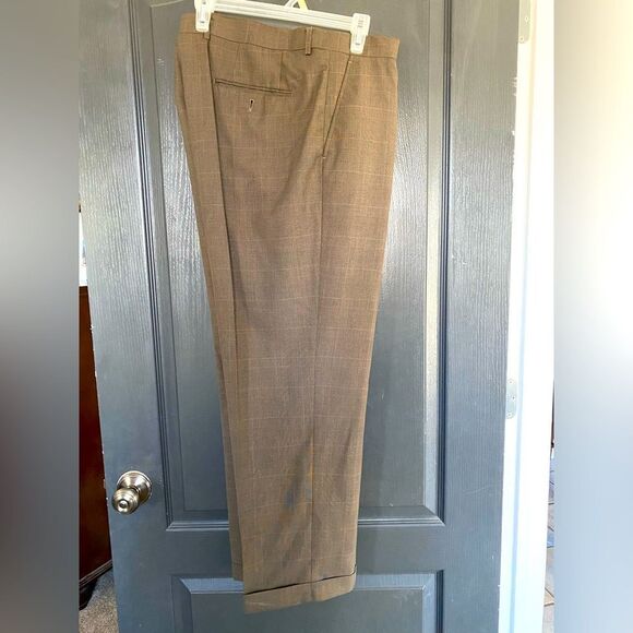 Brown Plaid Dress Pants - Picture 1 of 2